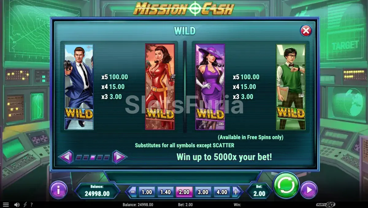 Tabla de pagos de Mission Cash con los agentes y sus premios