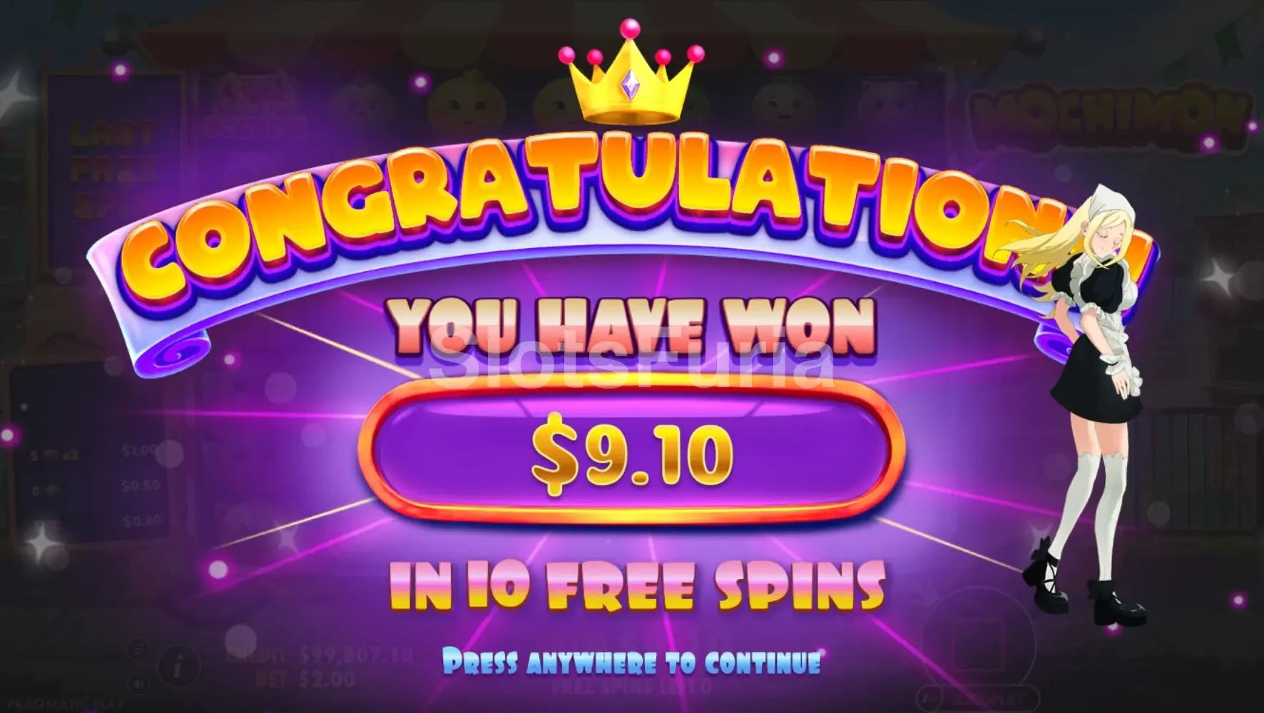 Premio grande en Mochimon durante los giros gratis