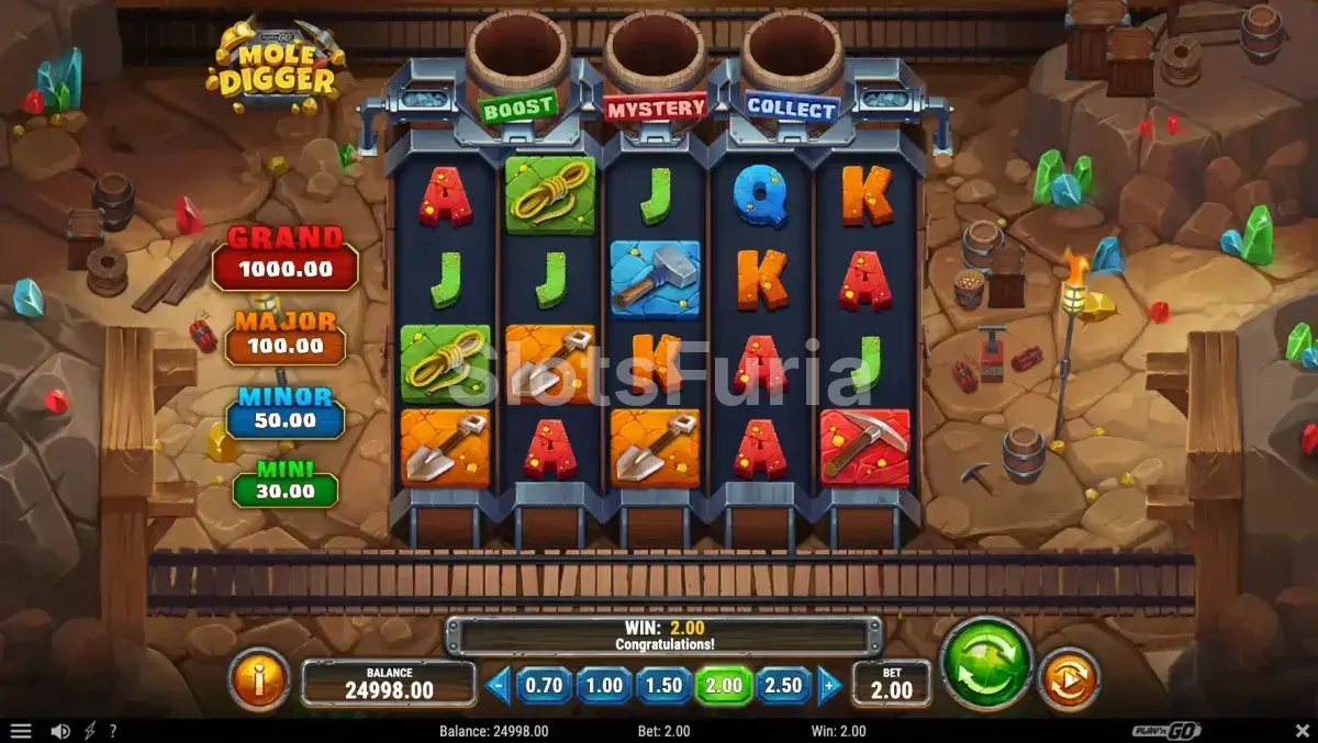 Ronda de bonus Hold'n Win activa en Mole Digger