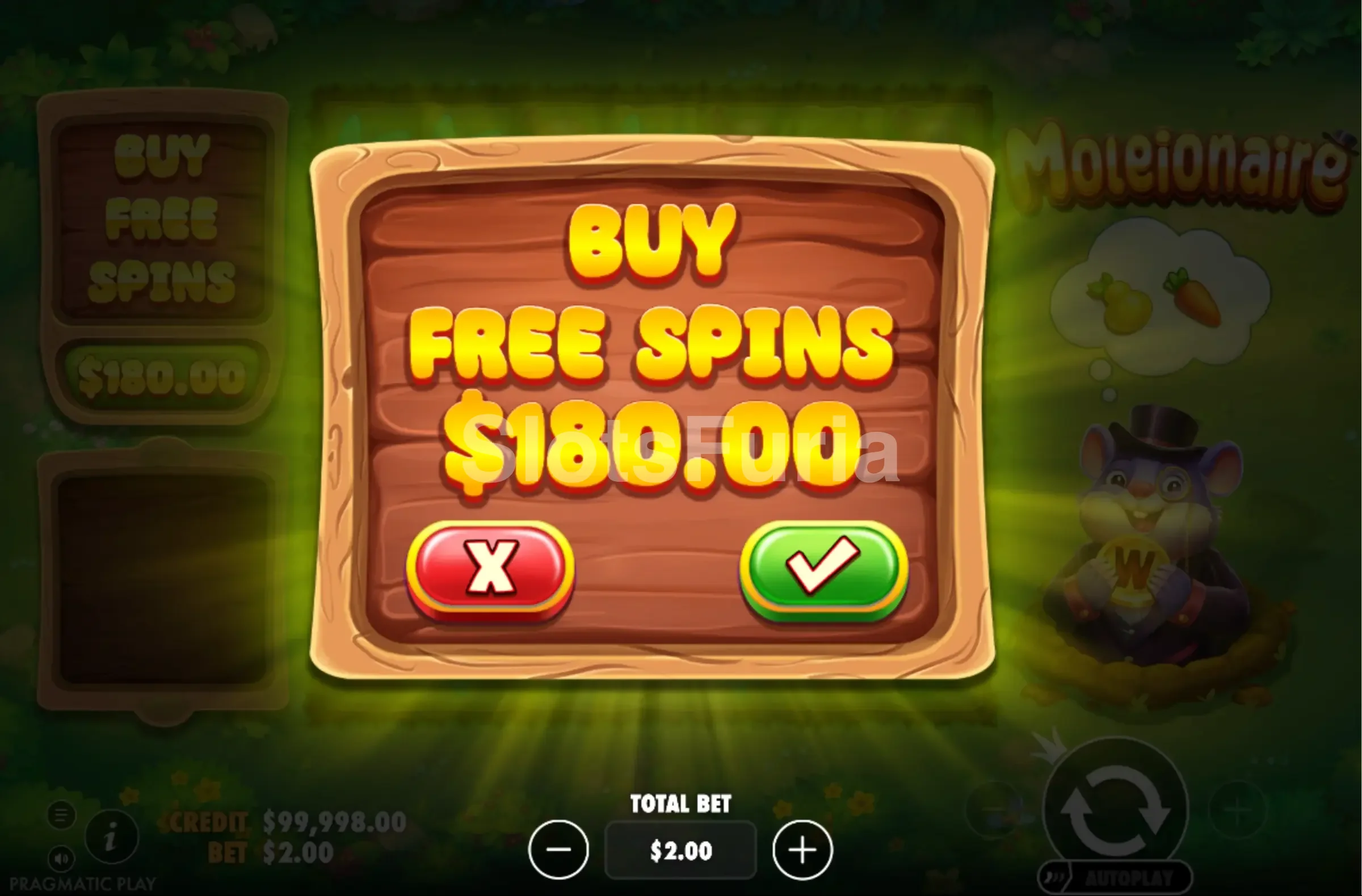 Opción de compra de bono en Moleionaire de Pragmatic Play