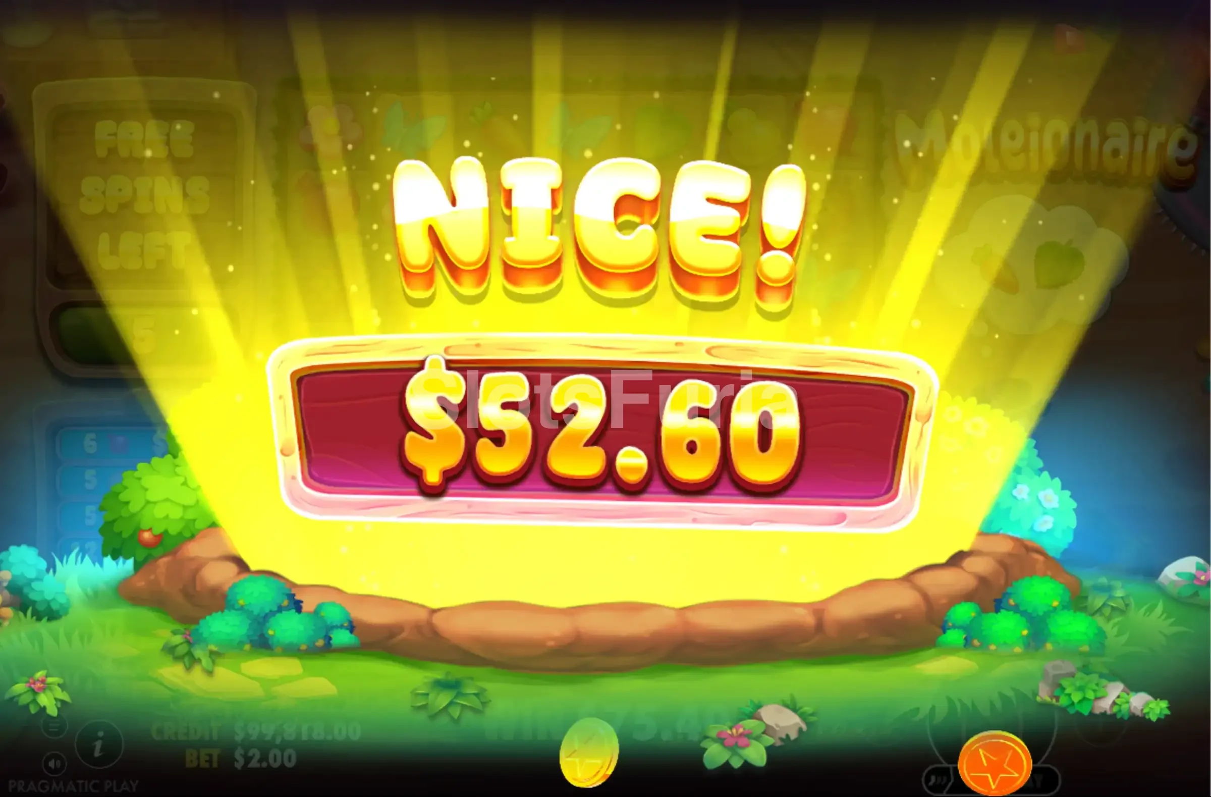 Gran victoria conseguida en Moleionaire durante el bonus