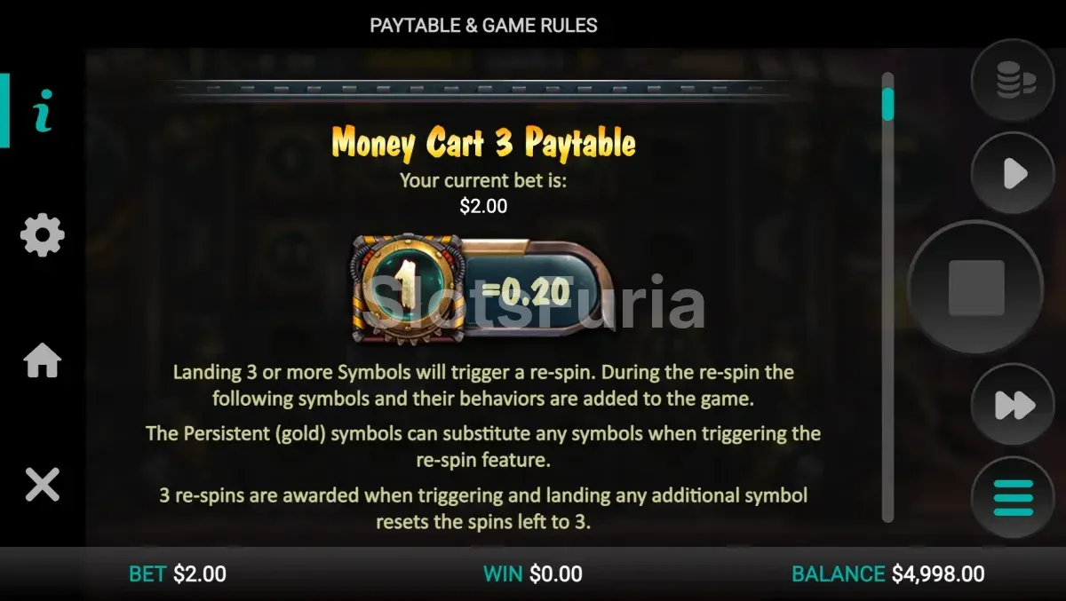 Tabla de pagos y símbolos especiales de Money Cart 3