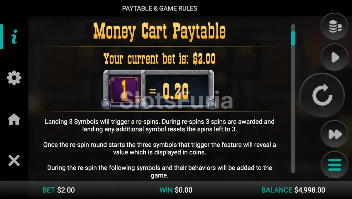 Tabla de pagos detallada de la tragamonedas Money Cart de Relax Gaming
