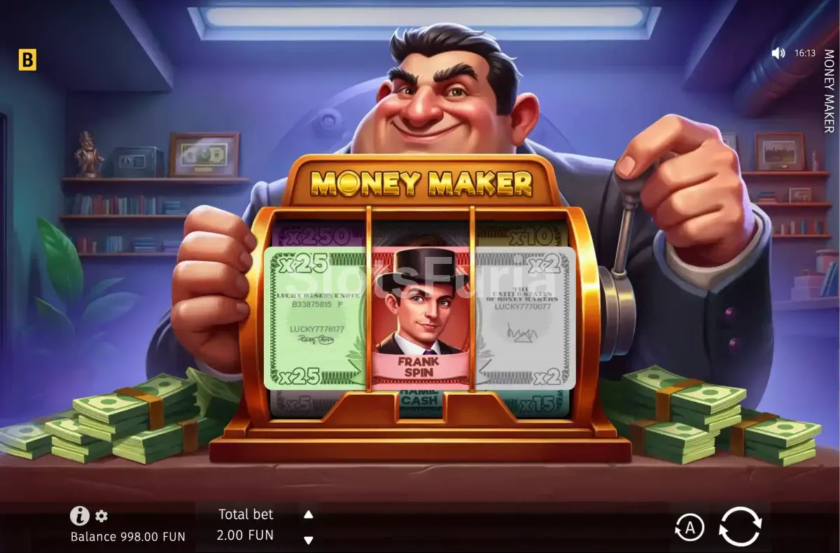 Pantalla principal de Money Maker con sus tres rodillos clásicos