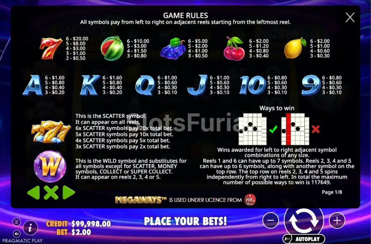 Tabla de pagos detallada de Money Stacks Megaways