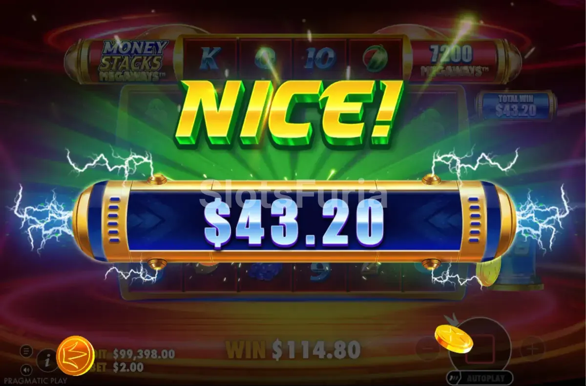 Gran victoria registrada durante una partida de Money Stacks Megaways