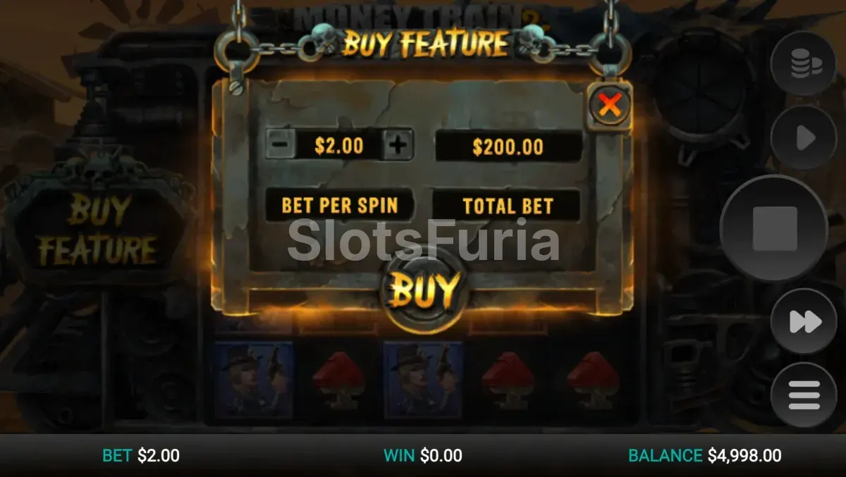 Menú de compra de Money Train 2, tragamonedas de Relax Gaming