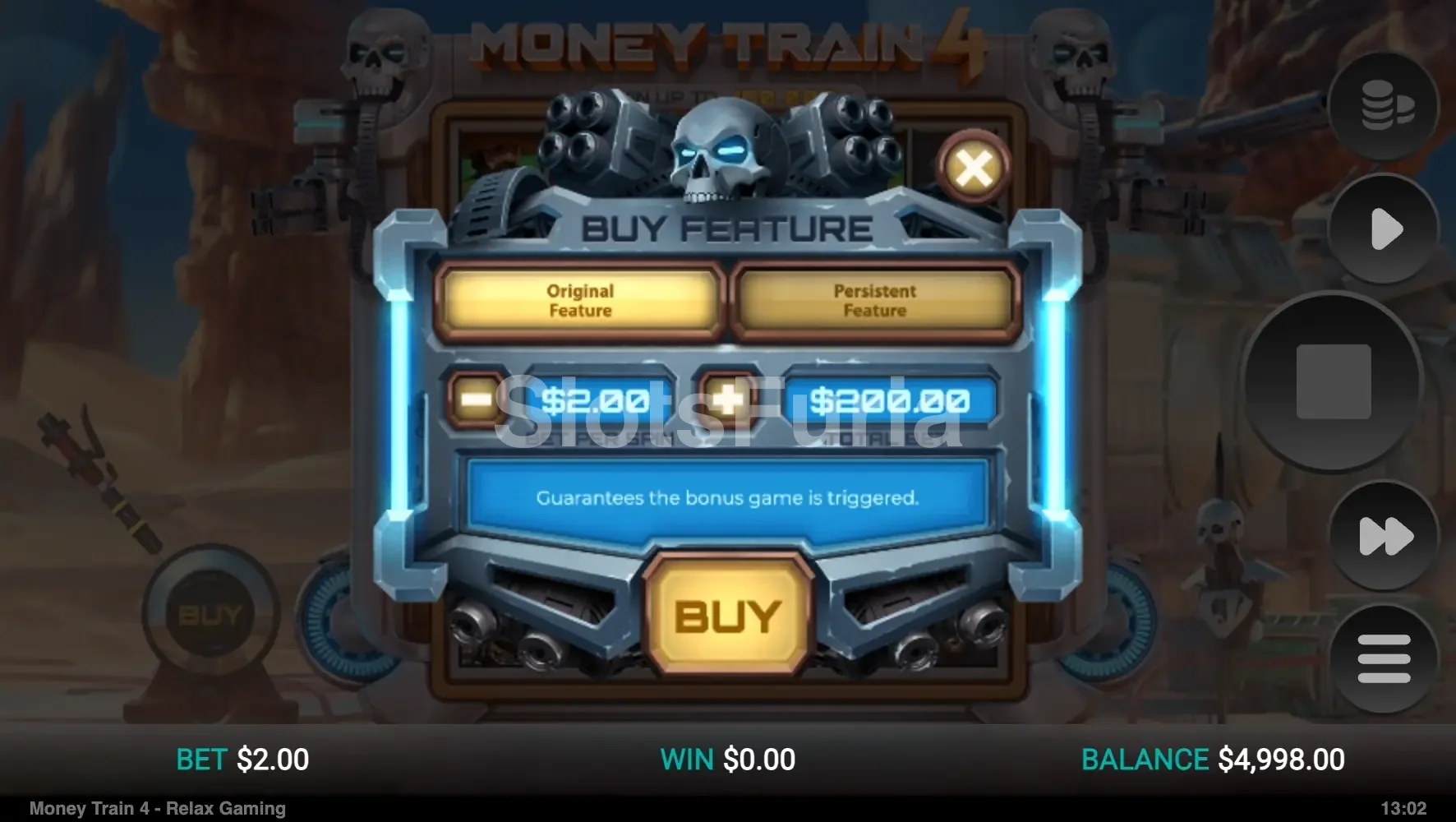 Menú de compra de bono de Money Train 4, tragamonedas de dinero de Relax Gaming