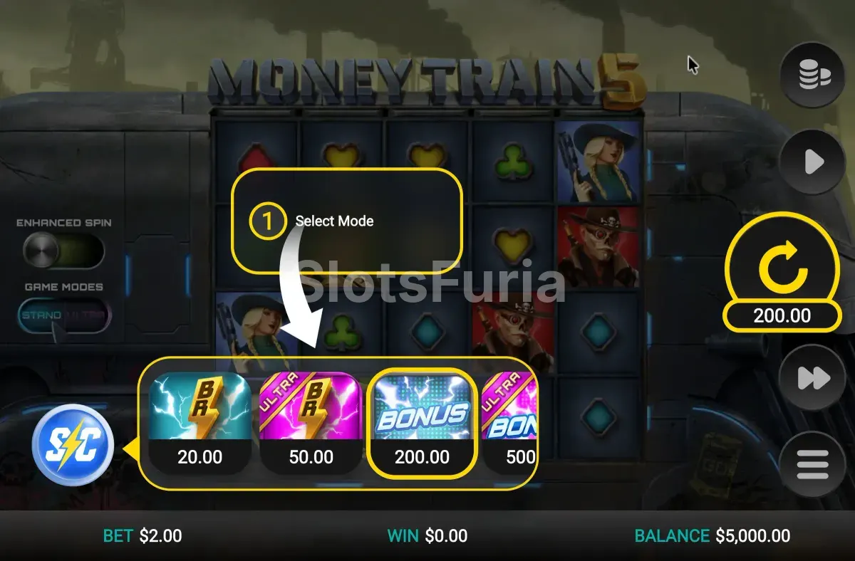 Función de compra de bono en Money Train 5