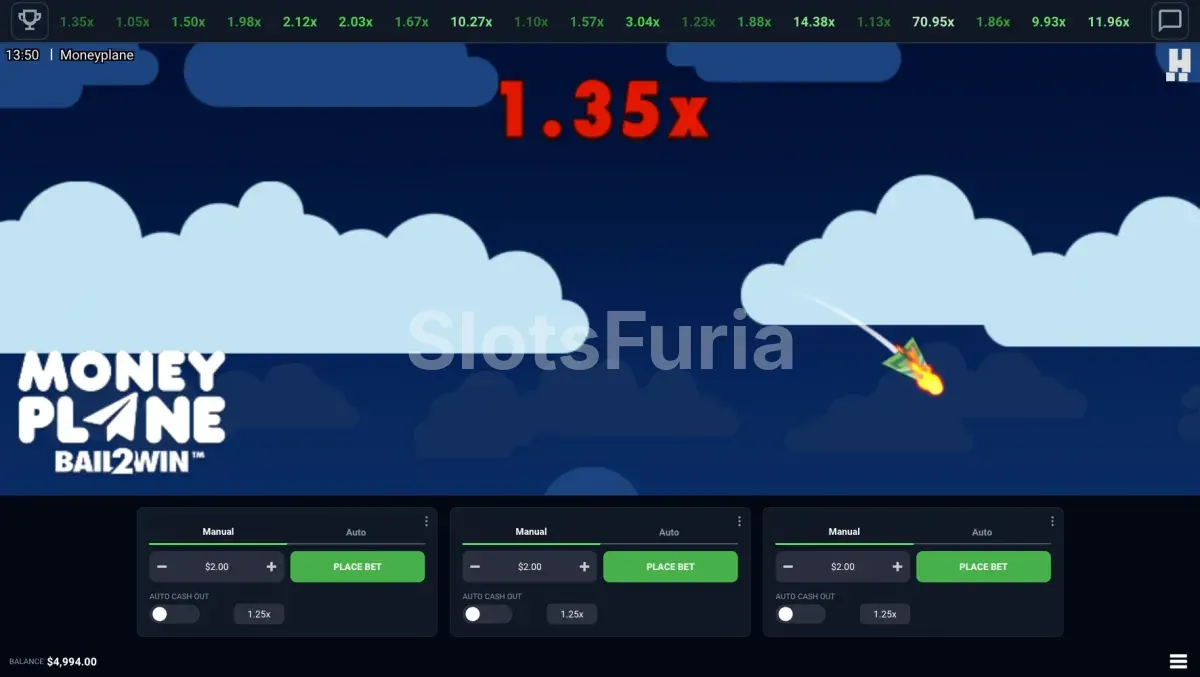 Pantalla de choque del avión en Moneyplane Bail2Win