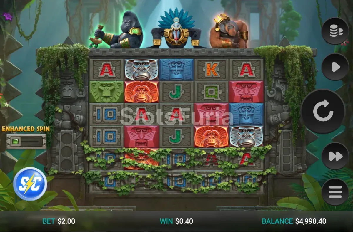 Juego base de Monkey Gods of the Inca con la cuadrícula en la jungla