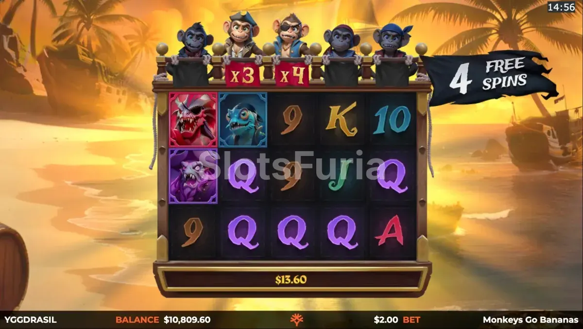 Ronda de giros gratuitos activos en la tragamonedas Monkeys Go Bananas MultiMax
