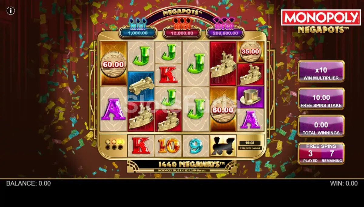 Ronda de giros gratis activada en Monopoly Megapots con multiplicadores activos