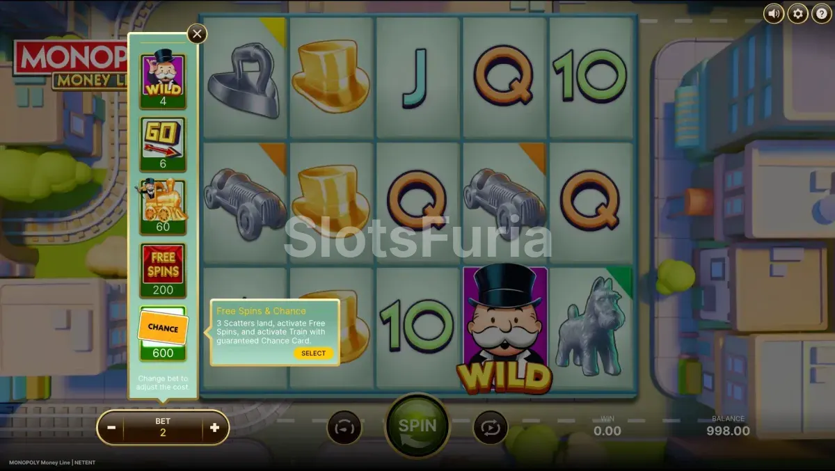 Menú de compra de Monopoly Money Line, tragamonedas de dinero de NetEnt