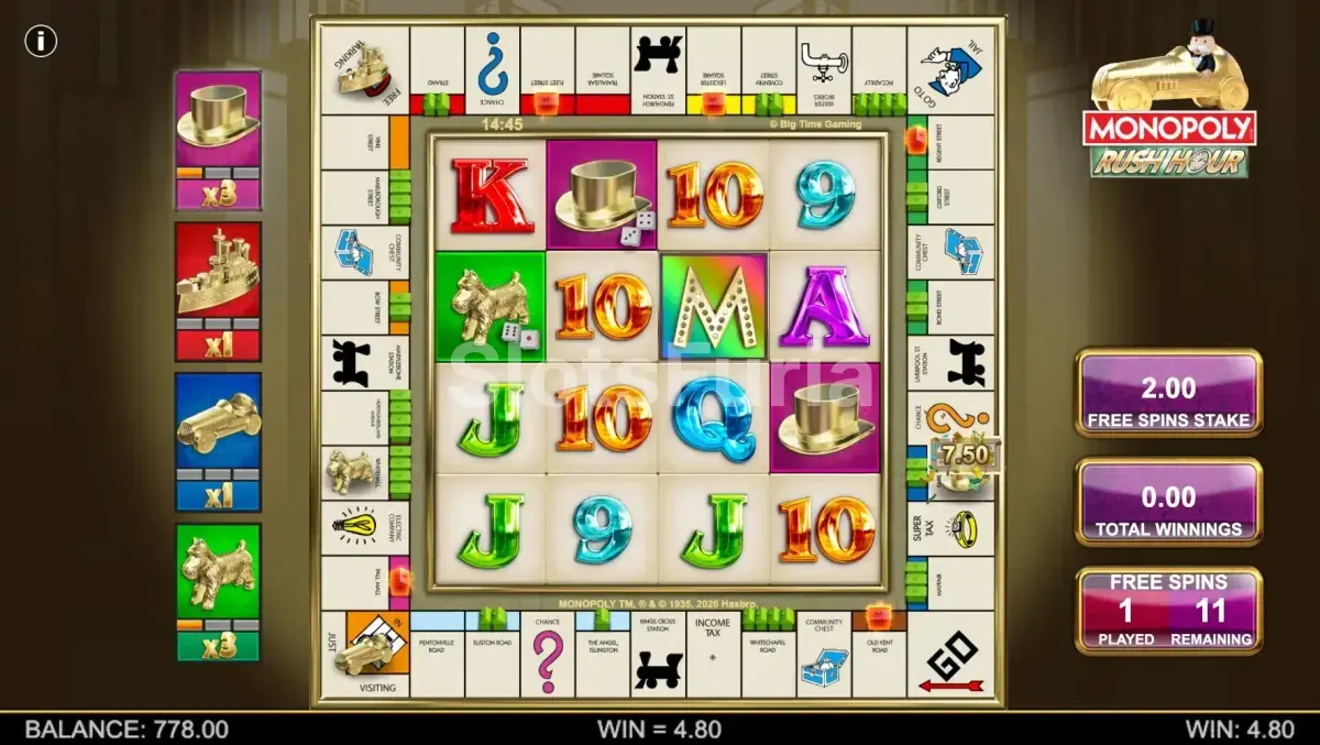 Ronda de tiradas gratis activada en Monopoly Rush Hour