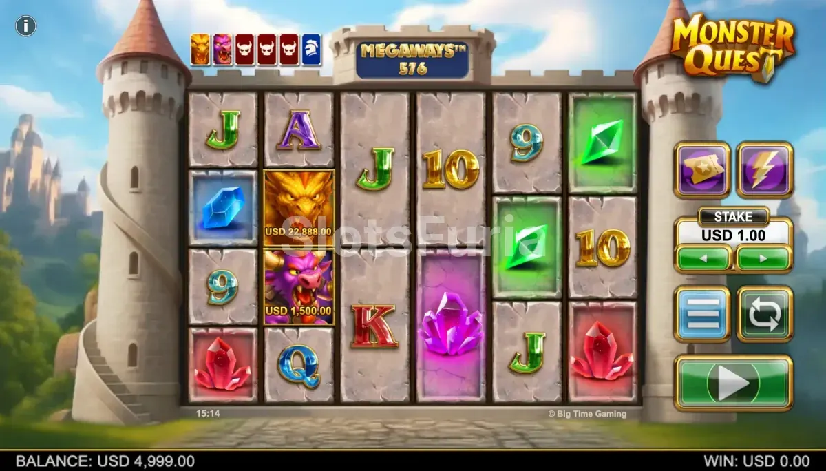 Pantalla principal de Monster Quest con el tablero en el castillo medieval