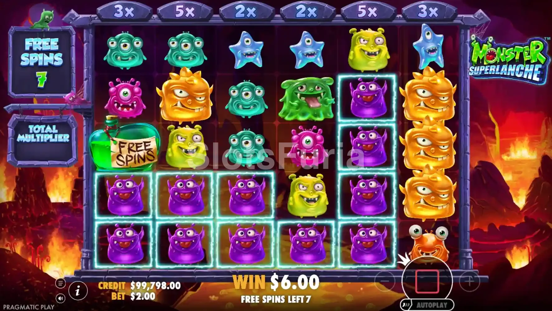 Ronda de giros gratuitos activa en Monster Superlanche con multiplicador en curso