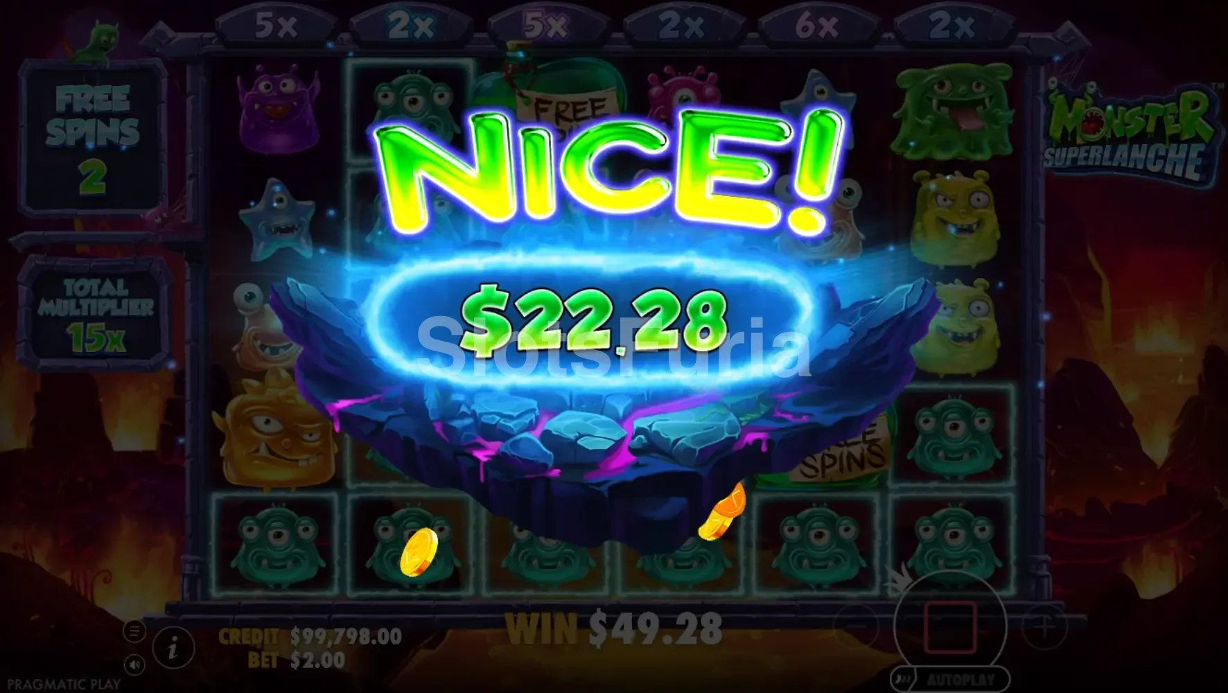 Gran victoria épica en Monster Superlanche con multiplicador máximo activado