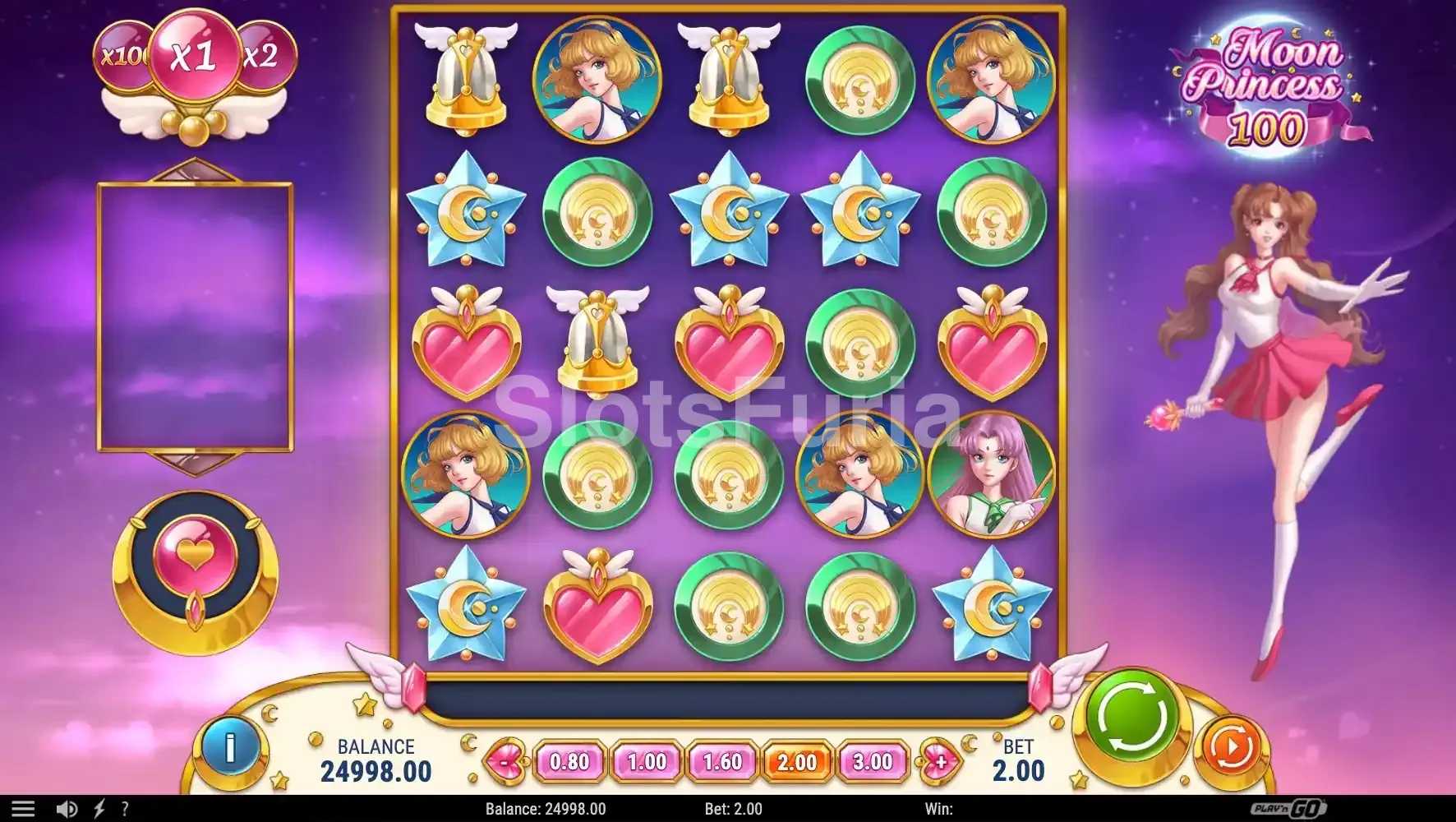Pantalla principal de Moon Princess 100 con las tres princesas activas