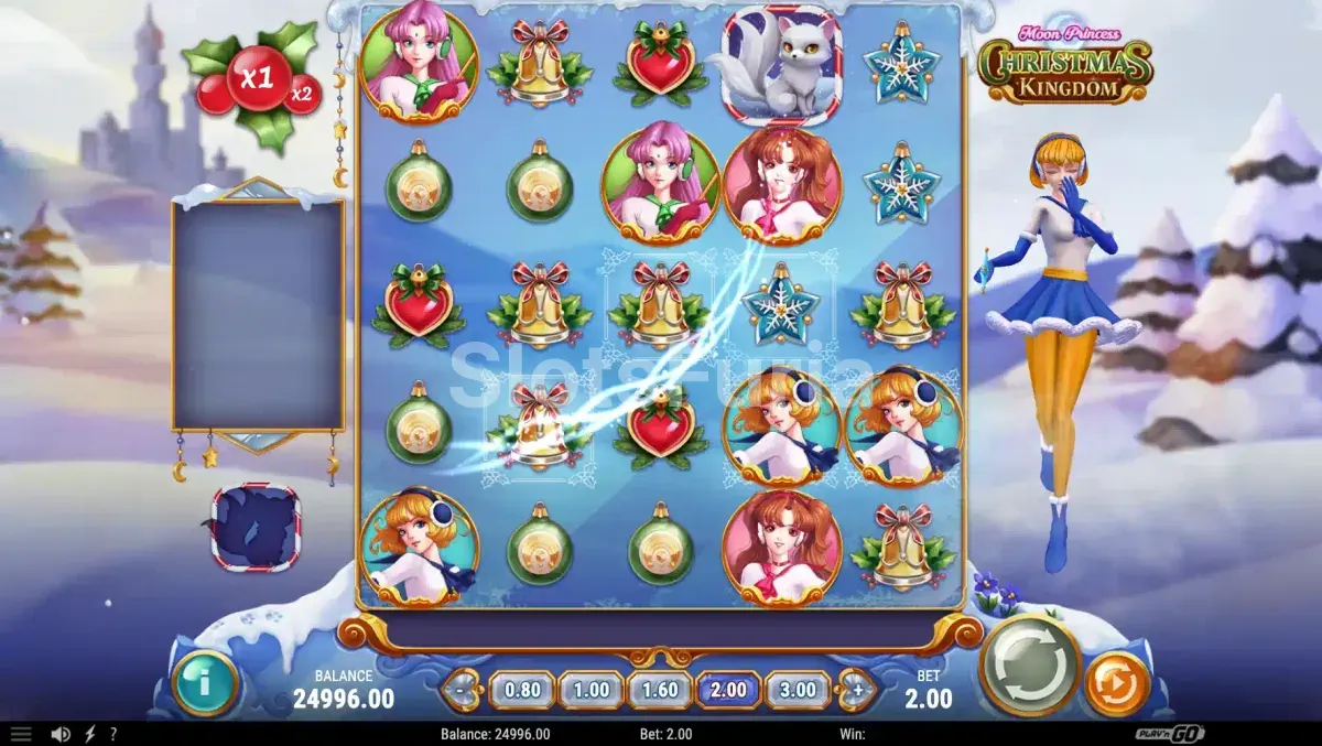 segunda vista del juego base de Moon Princess Christmas Kingdom con activación de bonificación