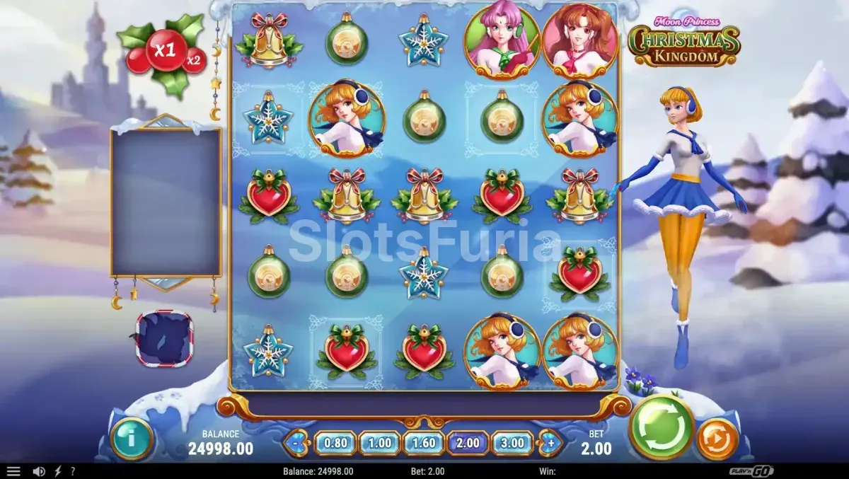 juego base de Moon Princess Christmas Kingdom con cascada de símbolos