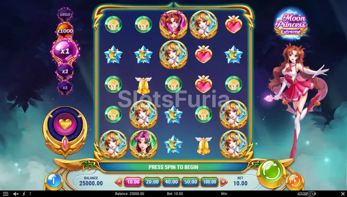 Partida base de Moon Princess Extreme con la cuadrícula 5x5 activa