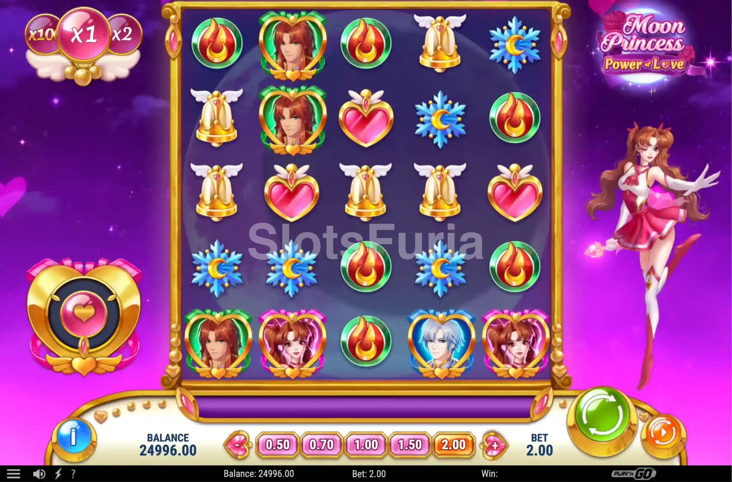 Segunda vista del tablero de Moon Princess Power of Love con combinaciones activas