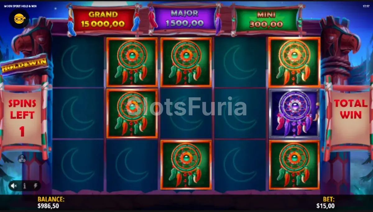 Función de giros gratuitos activada en Moon Spirit Hold & Win
