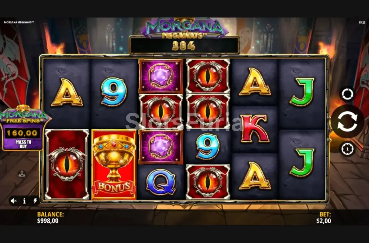 Pantalla principal de Morgana Megaways con tablero activo