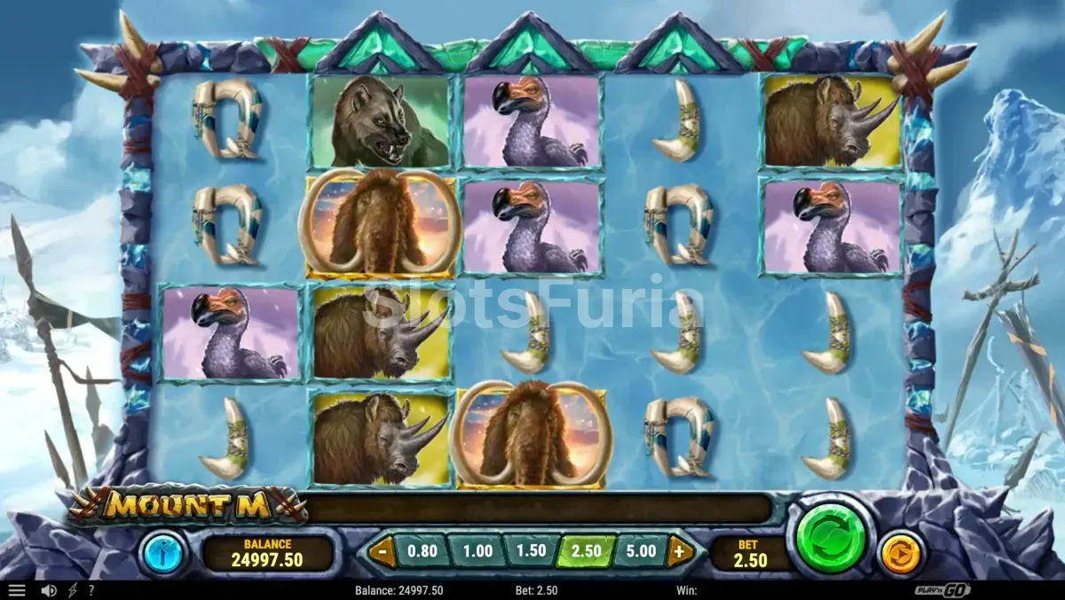 Pantalla principal del juego Mount M con su entorno prehistórico