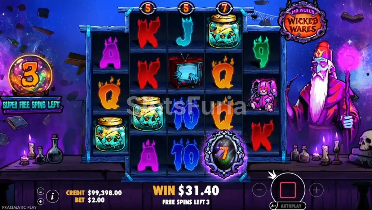 Ronda de giros gratis de Mr Null's Wicked Wares con multiplicadores activos