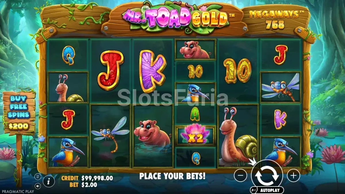 Juego base de Mr Toad Gold Megaways con su ambientación de bosque