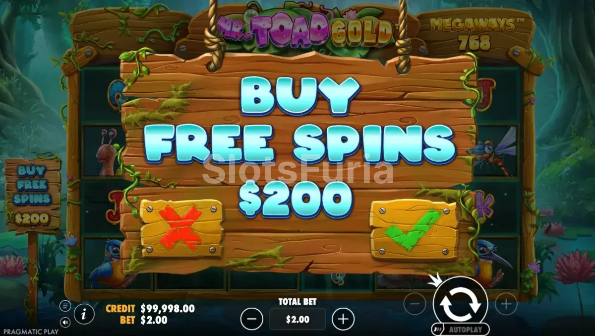 Opción de compra de bonus en Mr Toad Gold Megaways de Pragmatic Play