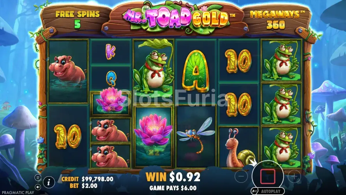 Modo de giros gratis de Mr Toad Gold Megaways con wilds pegajosos