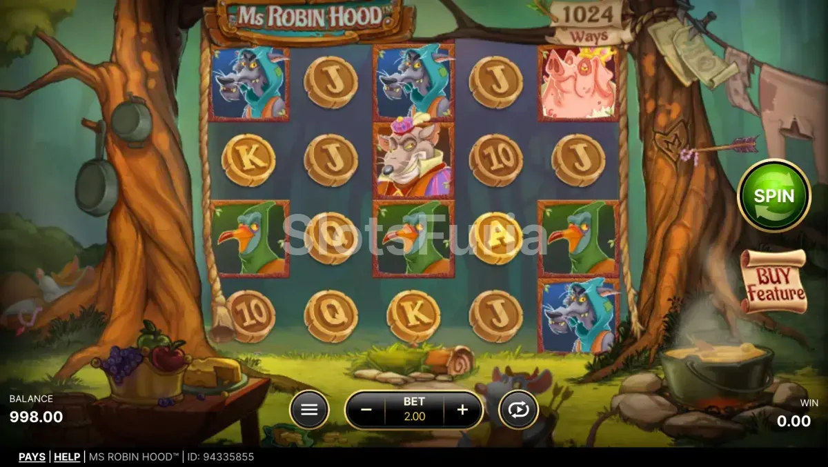 Pantalla principal del juego Ms Robin Hood con el bosque de Sherwood al fondo