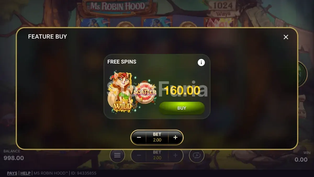 Opción de compra de bonus en Ms Robin Hood de NetEnt