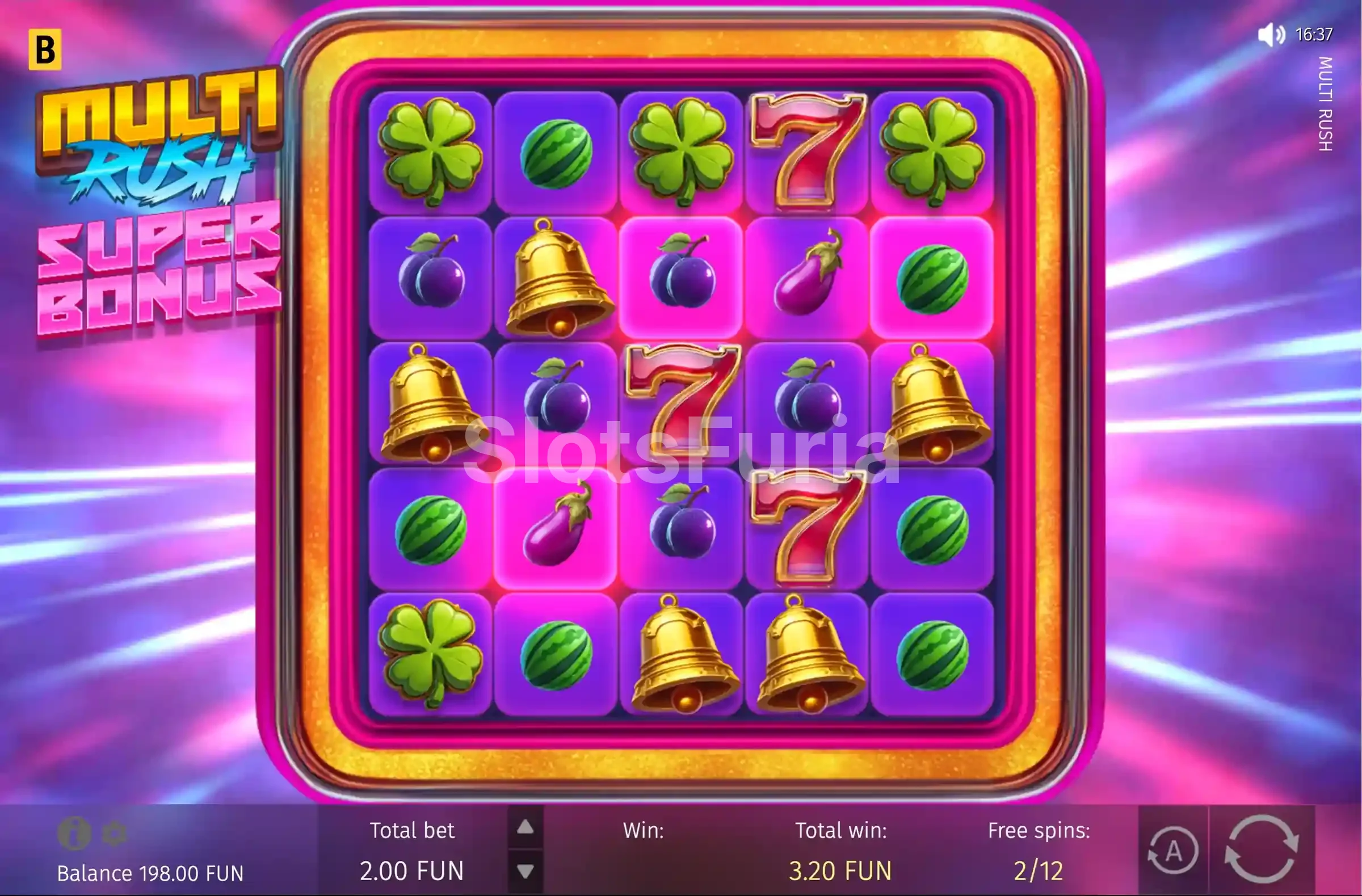 Ronda de giros gratuitos de Multi Rush con las celdas sincronizadas activadas