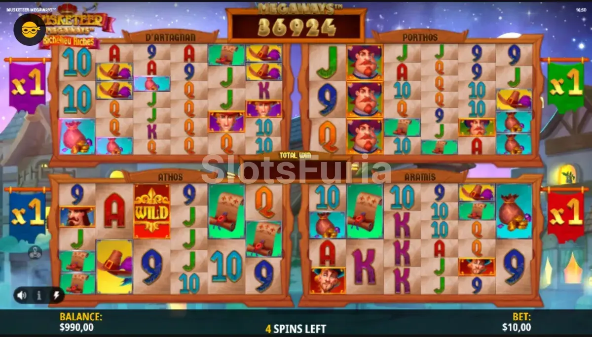 Modo de giros gratis activado en Musketeer Megaways
