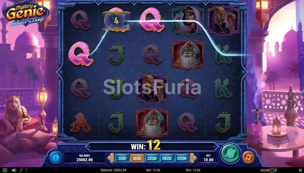 Resultado de giro con símbolos misteriosos en Mystery Genie Fortunes of the Lamp