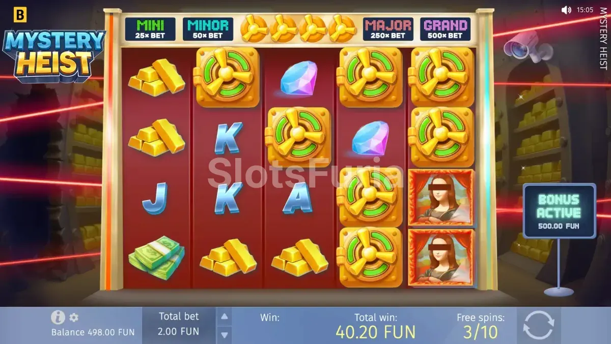 Giros gratuitos activos en Mystery Heist con símbolos Sticky acumulados