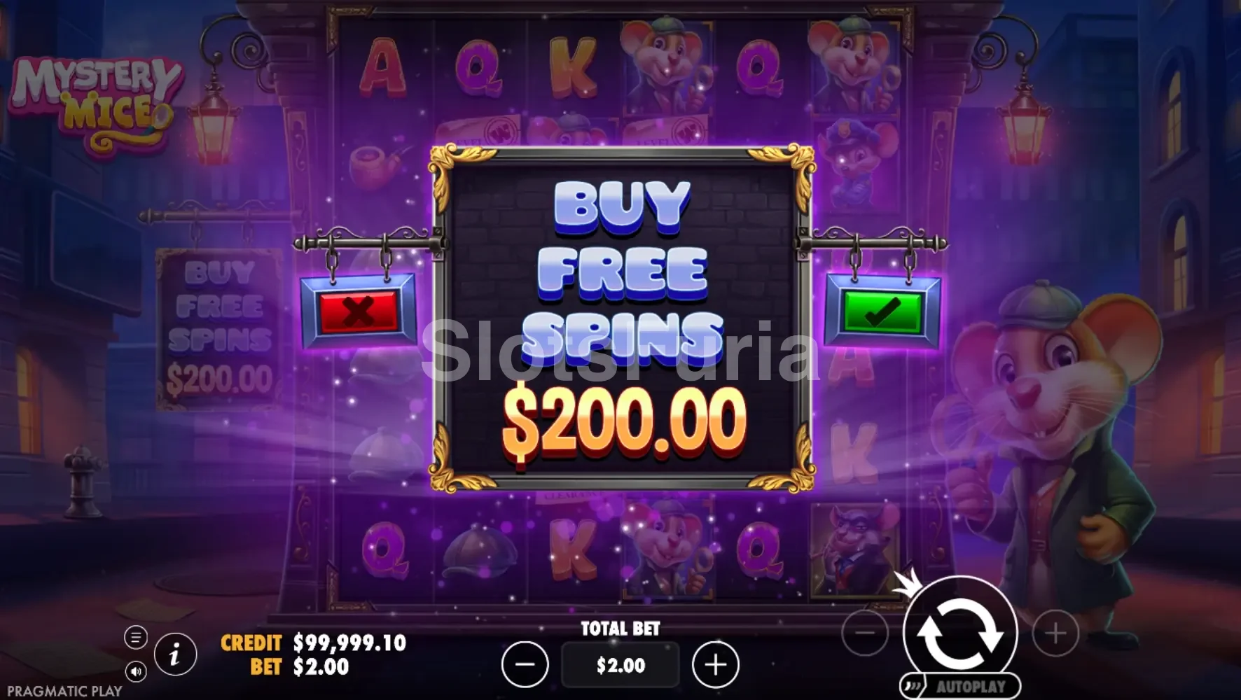 Interfaz de compra de bonus en Mystery Mice de Pragmatic Play