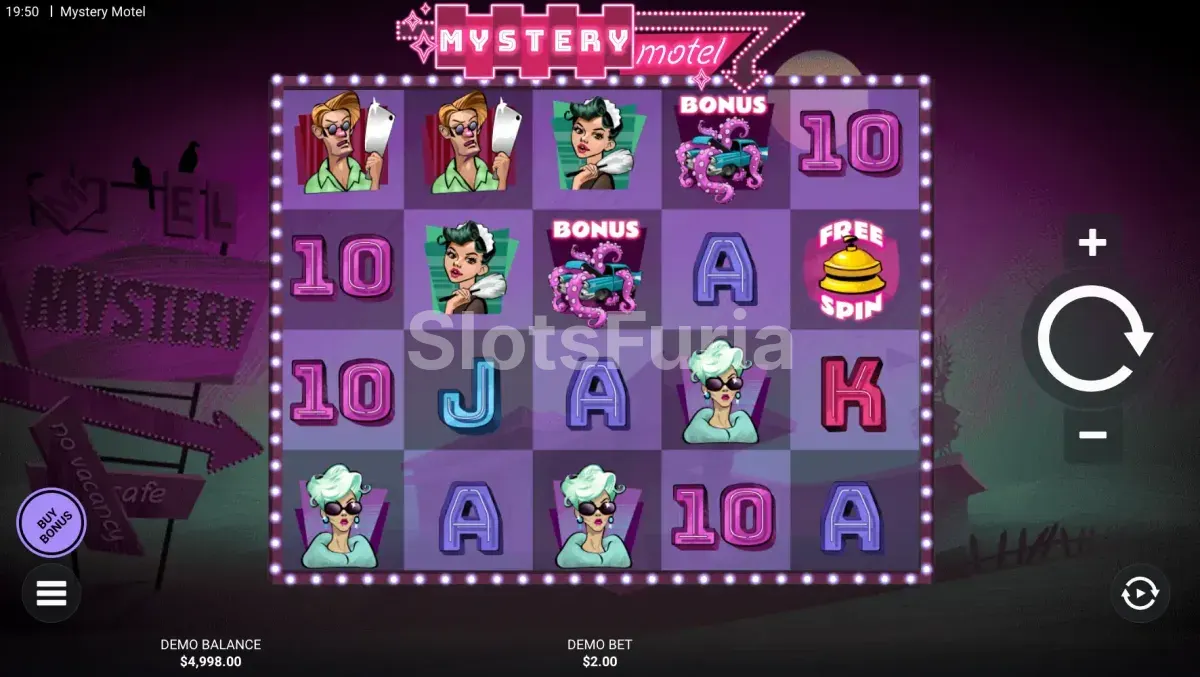 Pantalla principal del juego base de Mystery Motel con sus 5 rodillos
