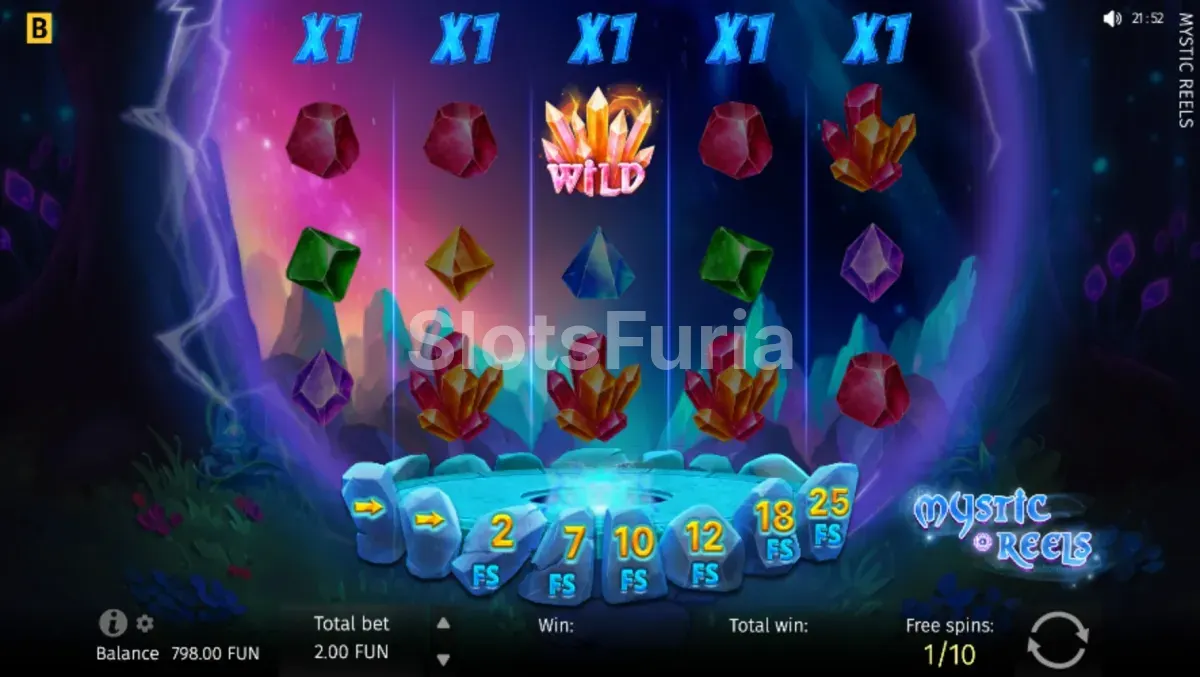 Ronda de giros gratis de Mystic Reels con multiplicadores por rodillo