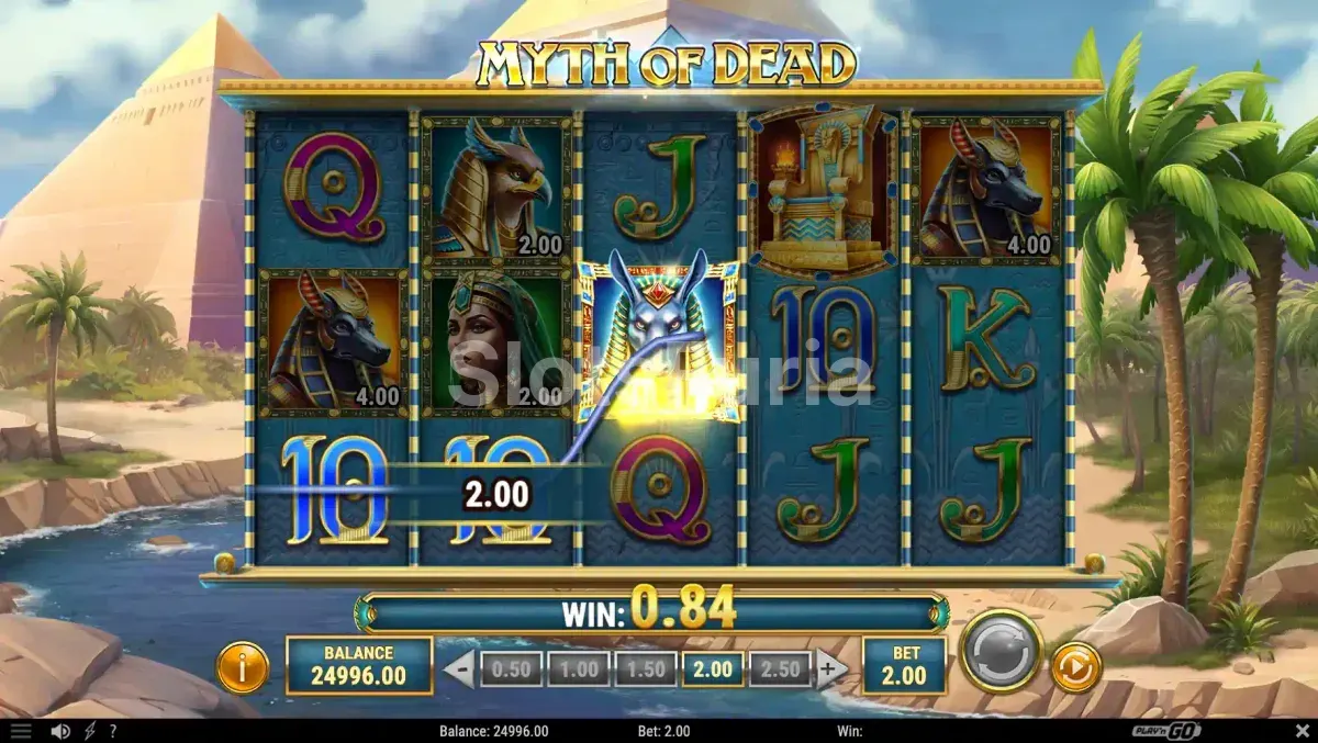 Segunda vista del juego base de Myth of Dead con Wild activo en los rodillos