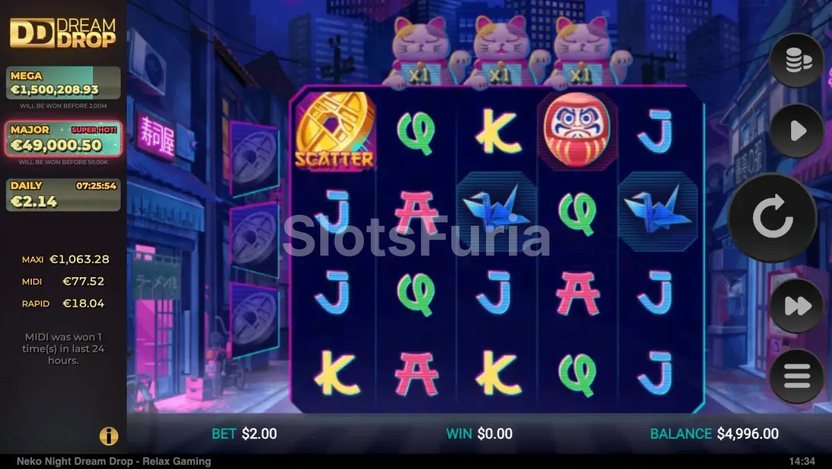 Vista del tablero principal de Neko Night Dream Drop durante el juego base