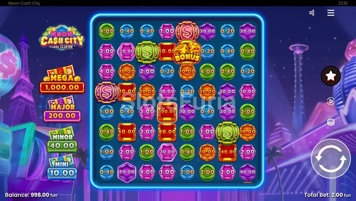 Pantalla de juego base de Neon Cash City