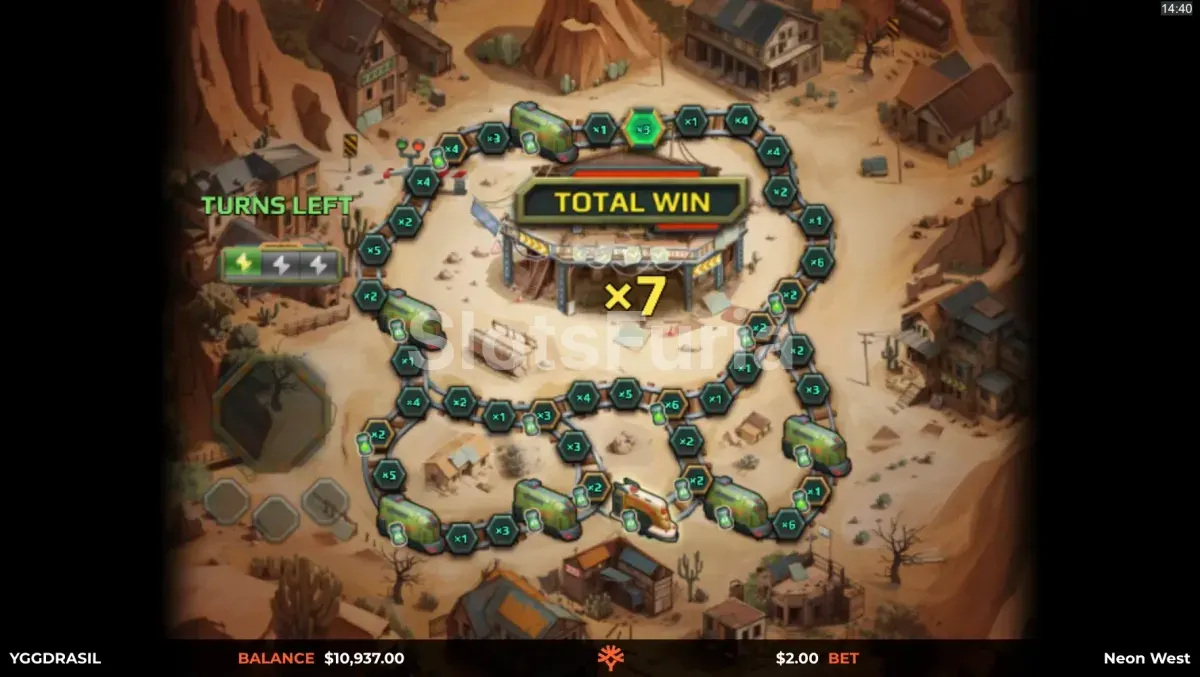 Ronda de giros gratuitos de Neon West con multiplicadores activos
