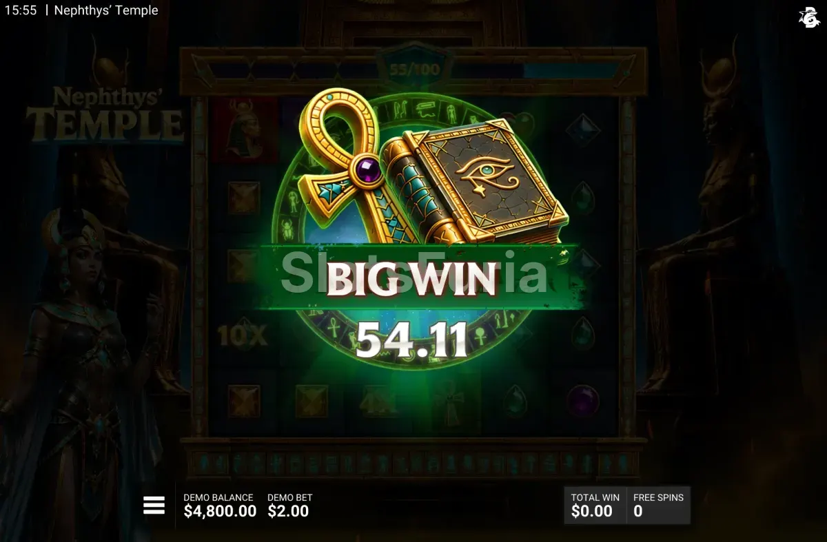 Ganancia grande en Nephthys Temple con multiplicadores sumados