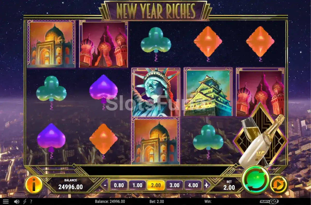 Giros gratuitos activos en New Year Riches con multiplicador progresivo