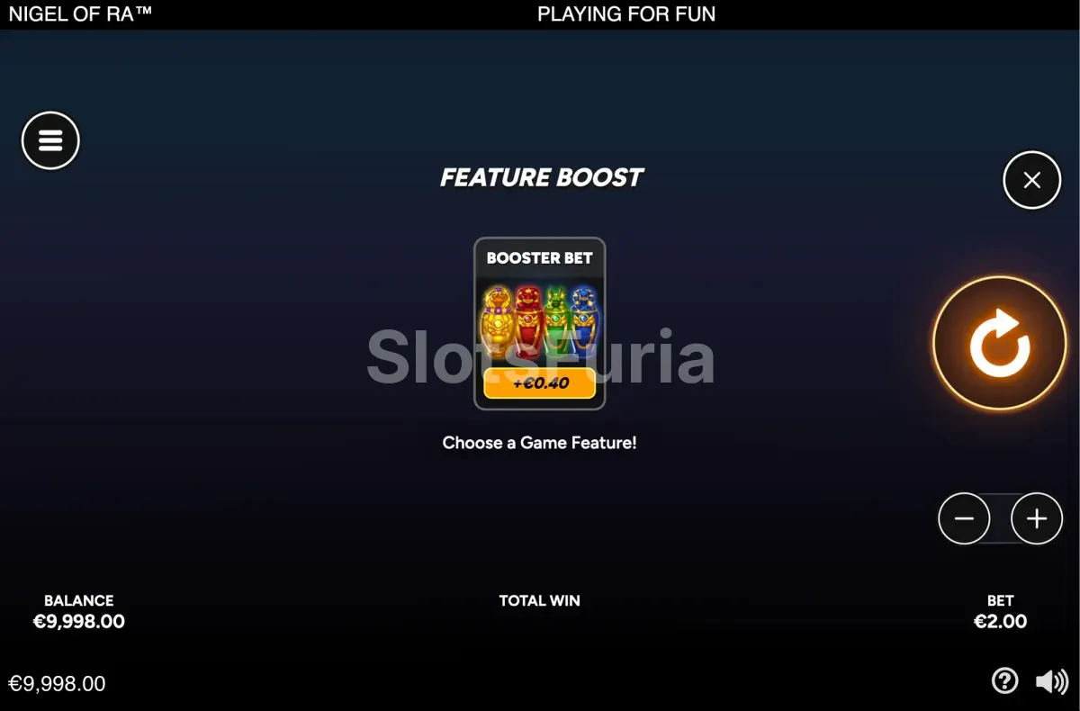 Pantalla de compra de bonus de Nigel of Ra